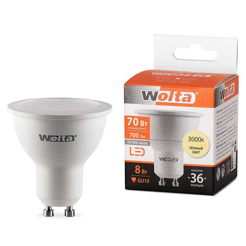 Лампа светодиодная LED 25YPAR16-230-8GU10 3000K WOLTA