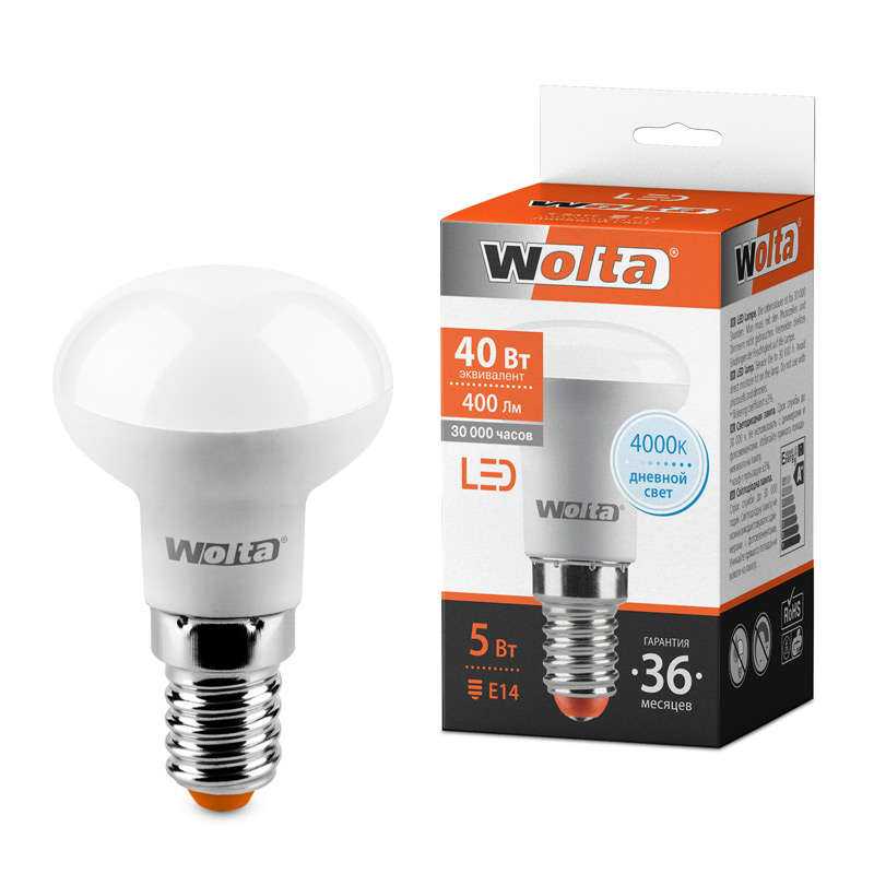 Лампа светодиодная LED-R39-standard 5Вт 220В Е14 4000К WOLTA