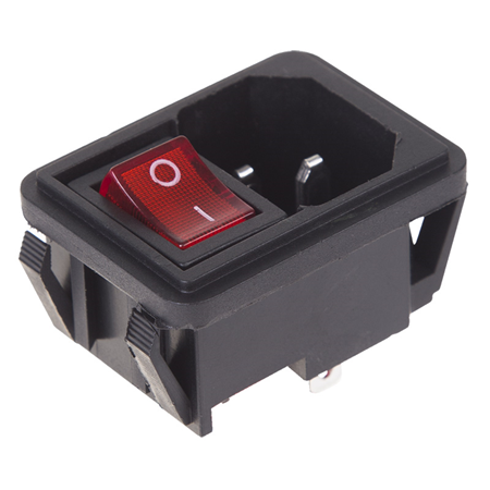 Выключатель клавишный 250V 10А (4с) ON-OFF красный с подсветкой и штекером C14 3PIN  (RWG-112)  REXA