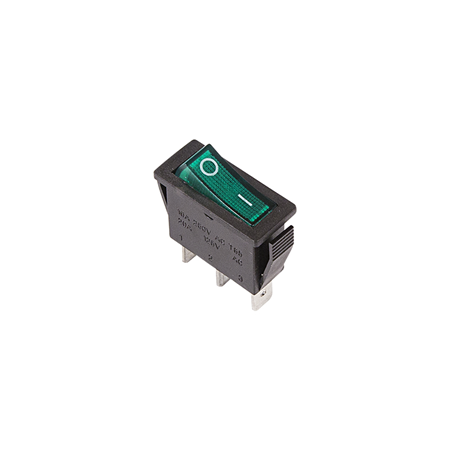 Выключатель клавишный 250V 15А (3с) ON-OFF зеленый  с подсветкой (RWB-404, SC-791, IRS-101-1C)  REXA