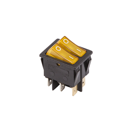 Выключатель клавишный 250V 15А (6с) ON-OFF желтый  с подсветкой  ДВОЙНОЙ  (RWB-511, SC-797)  REXANT