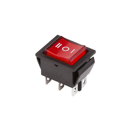 Выключатель клавишный 250V 15А (6с) ON-OFF-ON красный  с подсветкой и нейтралью (RWB-509, SC-767)  R