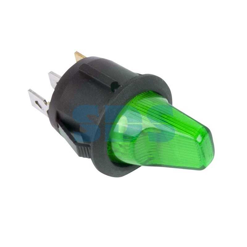Выключатель клавишный круглый 12V 16А (3с) ON-OFF зеленый  с подсветкой  (RWB-224, SС-214)  REXANT