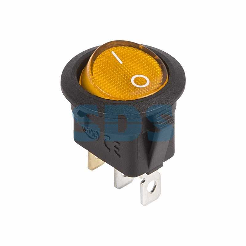 Выключатель клавишный круглый 12V 20А (3с) ON-OFF желтый  с подсветкой  (RWB-214)  REXANT