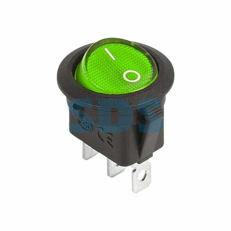 Выключатель клавишный круглый 12V 20А (3с) ON-OFF зеленый  с подсветкой  (RWB-214)  REXANT