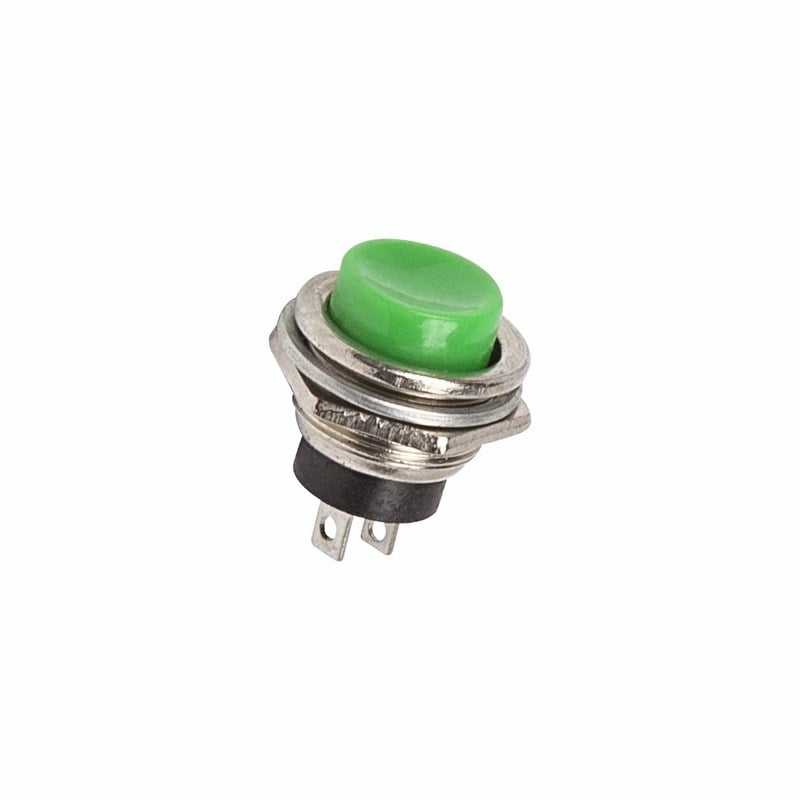 Выключатель-кнопка металл 250V 2А (2с) (ON)-OFF O16.2 зеленая REXANT
