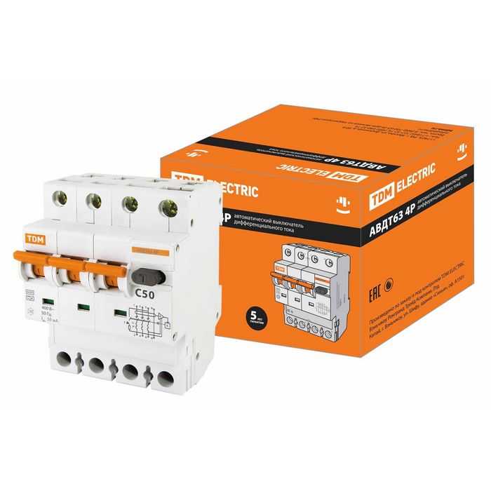Автоматический Выключатель Дифференциального тока - АВДТ 63 4P C50 30мА TDM