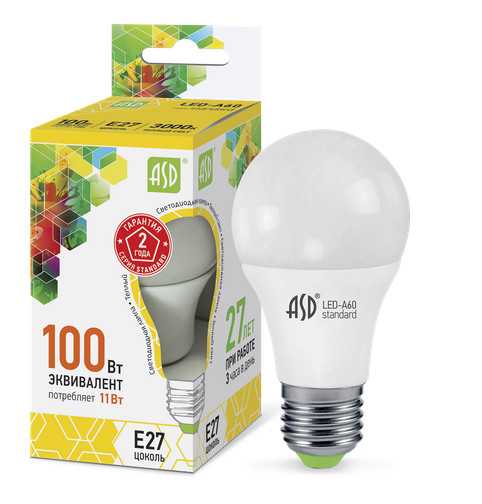 Лампа светодиодная LED A60 standard 11Вт 220В Е27 3000К 900Лм ASD_0