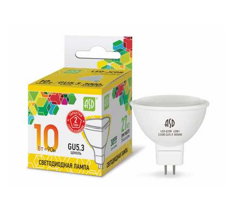 Лампа светодиодная LED JCDR standard 10Вт 230В GU5.3 3000К 900Лм ASD