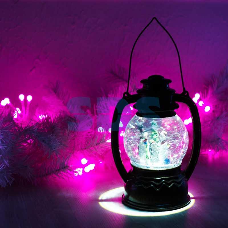Декоративный фонарь с эффектом снегопада и подсветкой Снеговики, Белый""_1