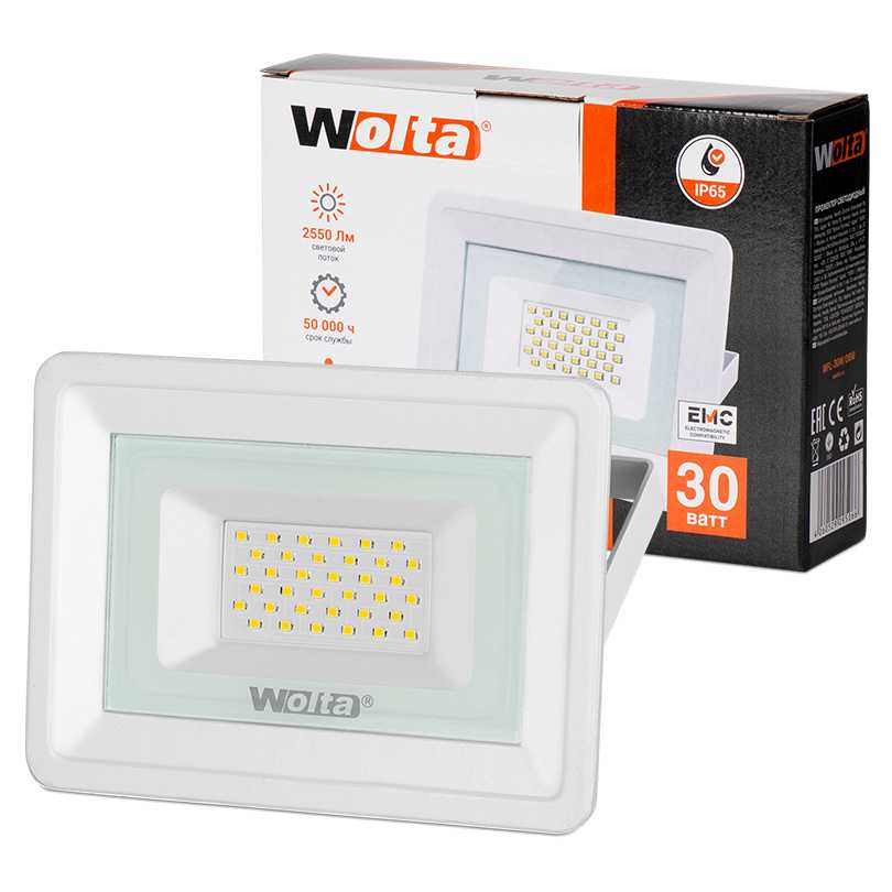Светодиодный прожектор WFL-30W/06W Белый,  5500K, 30 W SMD, IP 65 1/20 WOLTA