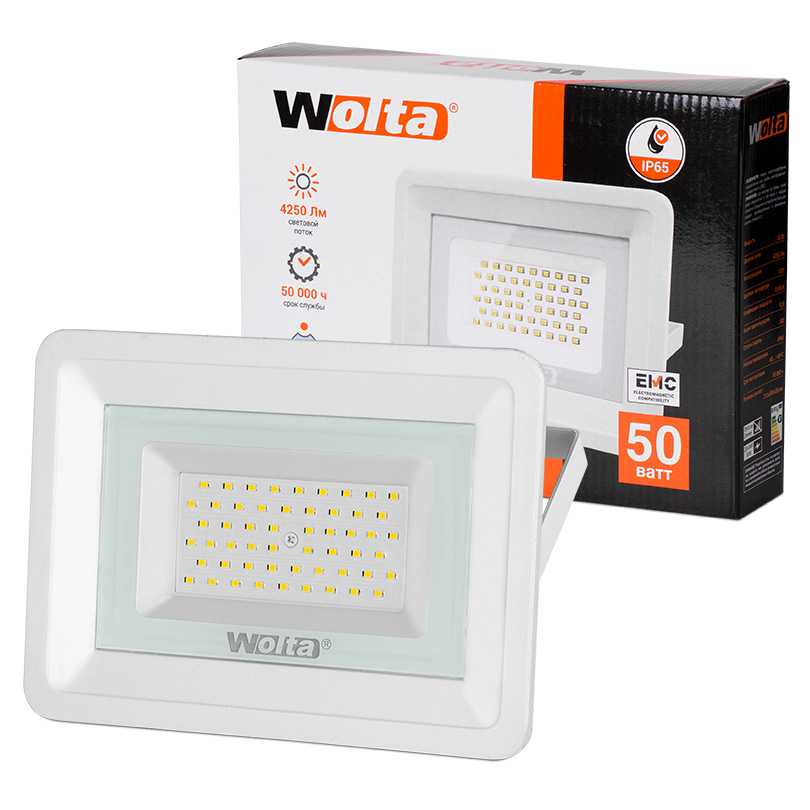 Светодиодный прожектор WFL-50W/06W Белый,  5500K, 50 W SMD, IP 65 1/10 WOLTA