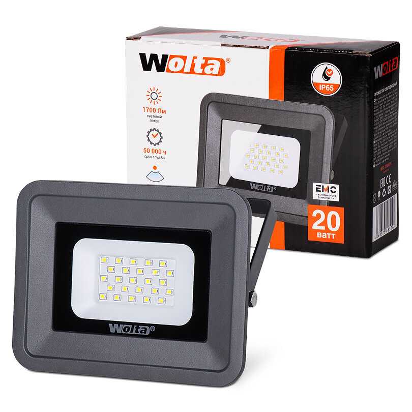 Светодиодный прожектор WOLTA WFLS-20W/06 20Вт 4000K IP65 1800лм серый 1/20