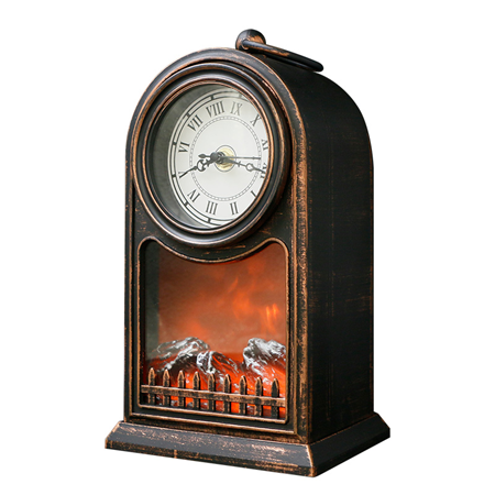 Светодиодный камин «Старинные часы» с эффектом живого огня 14,7x11,7x25 см, бронза, батарейки 2хС (не в комплекте) USB
