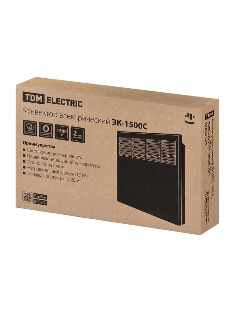 Конвектор электрический ЭК-1500С, 1500 Вт, термостат, СТИЧ, черный, TDM_10