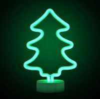 12-165 Светодиодный настольный неоновый светильник "Елка", 3Вт, питание 3*АА, цвет свечения зеленый